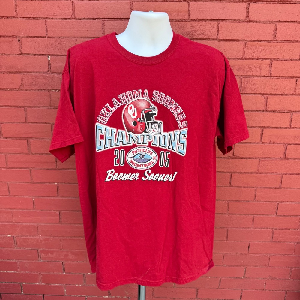 Vintage‎ Oklahoma Sooners 2005 Holiday Bowl Champions Shirt Red Mens XL Gildan